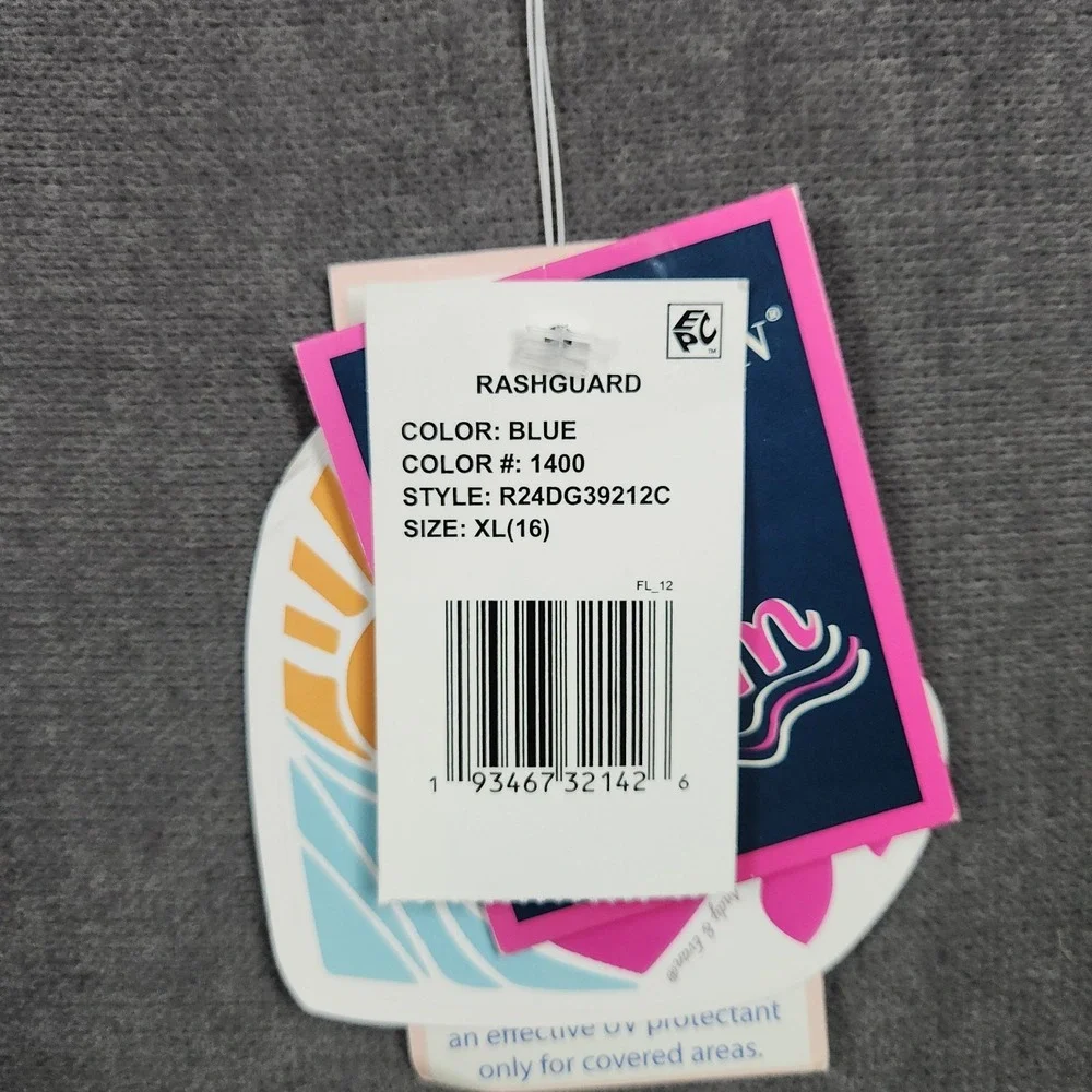 Andy & Evan Rash Guard Girls Size 16 Printed Shirt Long Sleeve SPF 50 Nwt‎ Blue